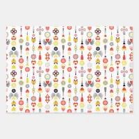 Hearts and Flowers Red and Black Cute Minimalist Wrapping Paper Sheets