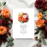 Orange, Cranberry, and Green Floral Wedding Invitation