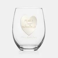 Heart Ampersand Pearls Prosecco Chic Bridal Shower Stemless Wine Glass