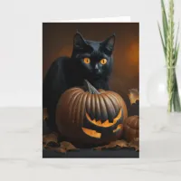 Black Cat and Jack-O-Lantern Holiday Card