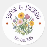 Rustic Wildflower Spring Wedding, Romantic Garden  Classic Round Sticker