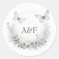 Enchanted Forest Butterfly Monogram Wedding Classic Round Sticker
