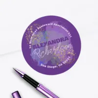 Purple Gold Artistic Round Return Address Label