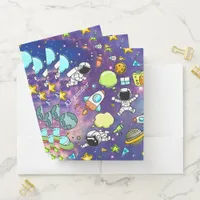 Cute Boy's Space Astronauts Planets Pocket Folder