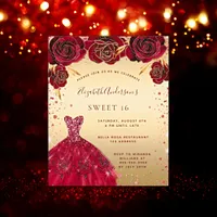 Budget Sweet 16 gold red glitter dress invitation