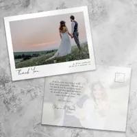 Minimalist 2 Photo Calligraphy Wedding Thank You Postcard