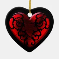 Filigree Goth Red Heart Ceramic Ornament