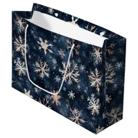 Simple Dark Blue with Snowflakes Pattern Large Gift Bag