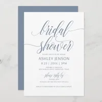 Bridal Shower Luxe Calligraphy Dusty Blue Floral Invitation