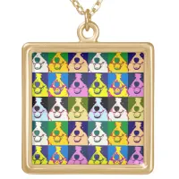 Retro Colorful Border Collie Pop Art Gold Plated Necklace