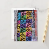 Bicycles mixed media collage postcard