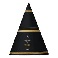 Cheers to New Year Black & Gold Modern Greek Key Party Hat