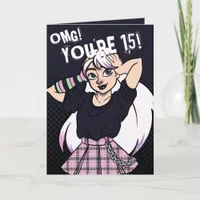 Teen Girl Black Cartoon Punk 15th Birthday Card