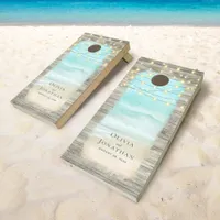 Rustic Beach String Lights Coastal Wedding Cornhole Set