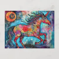 Full Moon Unicorn Floral Collage Postcard