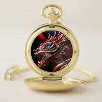 Fire breathing dragon red and gold scales pocket watch