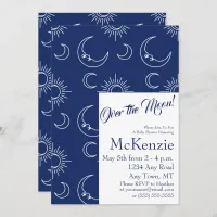 Elegant Blue Over The Moon Celestial Baby Shower I Invitation