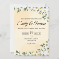 White Daisy Pastel Floral Watercolor Wedding Invitation