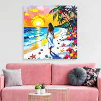 Woman on Beach Tropical Scene Canvas Print