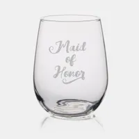 Cute Maid of Honor Bachelorette Party  Stemless Wine Glass