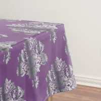 Luxurious Metallic Purple Damask Pattern Tablecloth