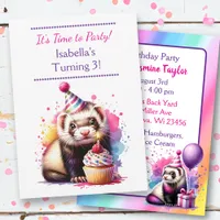Cute Ferret Themed Girl's Birthday Party Invitation