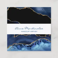 Navy Agate Gold Glitter Square Business Card