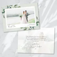 Eucalyptus Script 2 Photo Wedding Thank You Card