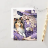The Beautiful Witch and Her Collie Morning Coffee  Postcard