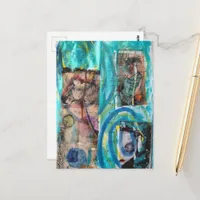 Unique Retro Horse, Donkey, and a Doll Mixed Media Postcard