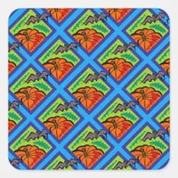 Pumpkins and Bats in Patterns of Green/Blue Square Sticker
