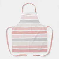 Girly Pink Cream Gray Stripes Personalized Apron