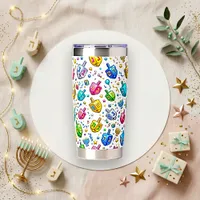 Colorful Blue Gold Hanukkah Dreidel Birthday  Insulated Tumbler