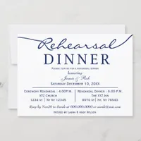 navy white Elegant Script Rehearsal Dinner Invitation