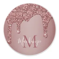 Girly Rose Gold Sparkle Glitter Drips Monogram Ceramic Knob