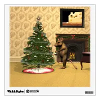 Cute Mouse Decorating a Christmas Tree Wall Sticker