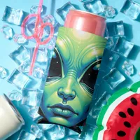 Alien Face with Planets Reflections in Eyes Seltzer Can Cooler