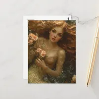 Gorgeous Mermaid Woman With Flowers Postcard