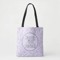 Happy First Period Party Purple Cute Tampon Pad Tote Bag