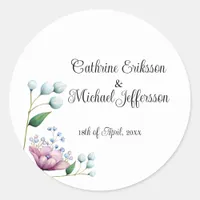 Elegant Floral Wedding Soft Botanical Romance Classic Round Sticker