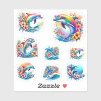 Rainbow Dolphin and Ocean Retro Sticker Sheet