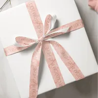 Custom Rose Gold Text + Pink Marble Quartz Gift Satin Ribbon