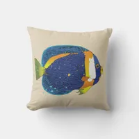 Tropical Angelfish Illustration Bright Blue Yellow Throw Pillow