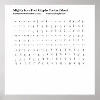 Mighty Love Font Glyphs Contact Sheet Poster