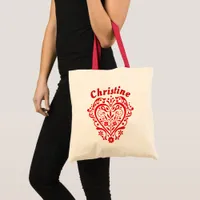 Red Fancy Heart Personalized Budget Tote Bag