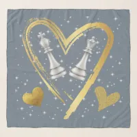 Gold Hearts King and Queen Chess Pieces on Grey | Scarf