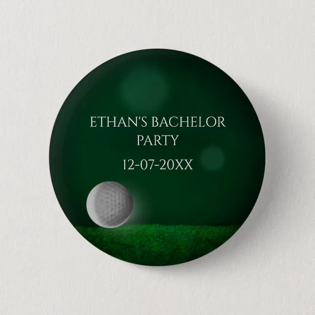 Green golf course golf ball golf bachelor party button