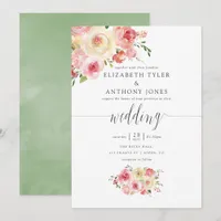 Blush and Sage Green Watercolor Floral Wedding Invitation