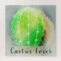 Modern Macro Watercolor Green Cactus Jigsaw Puzzle