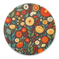 Blue and Orange Folk Art Flowers Ceramic Knob